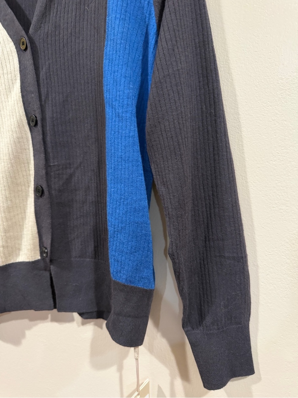 NWT Geli Brand Very Soft Womens Navy Blue Cardigan with Blue and Cream Panels - Picture 5 of 9